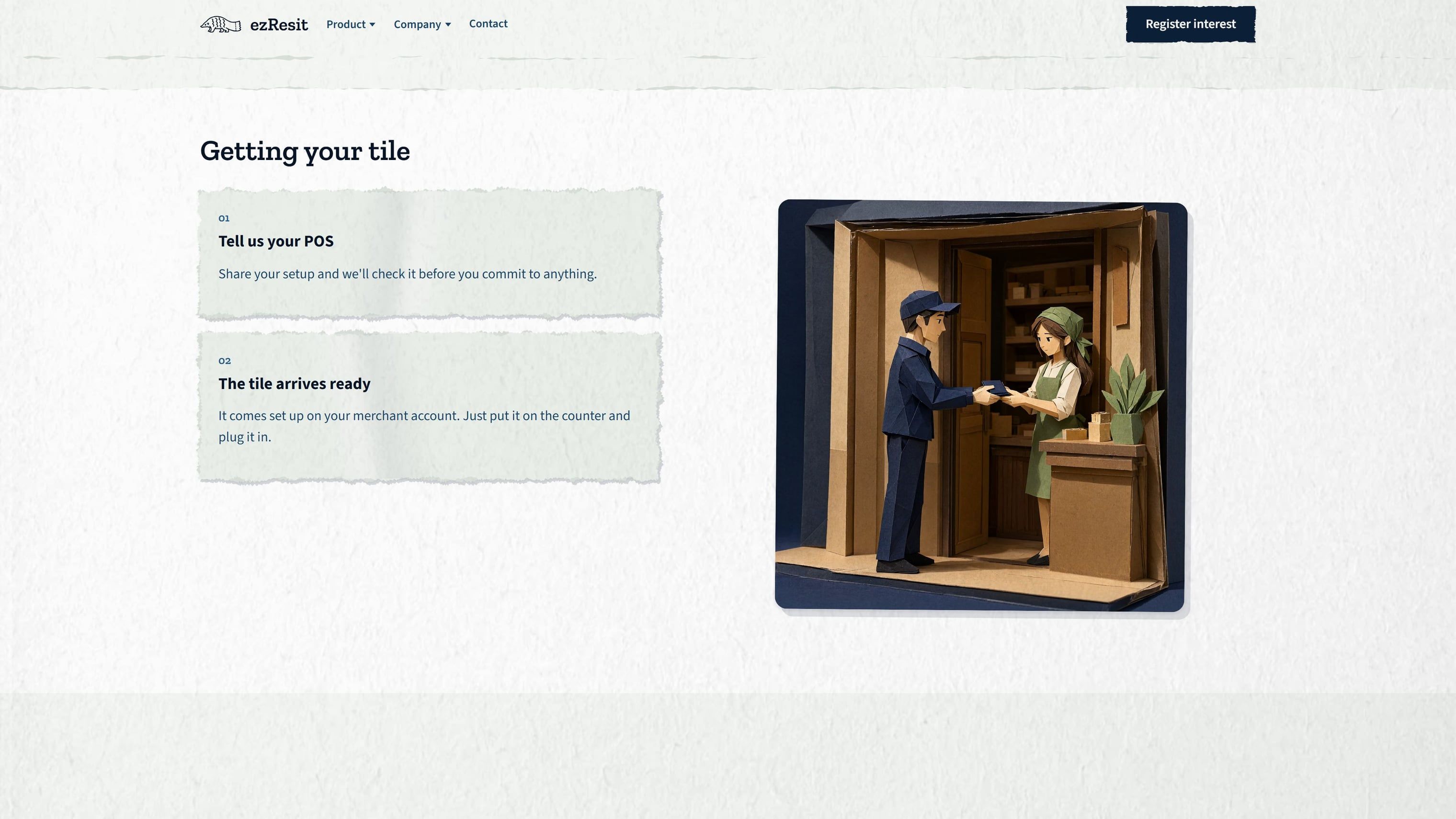 The 'getting your tile' steps mid-pin: the parcel-at-the-door diorama as the second step highlights.
